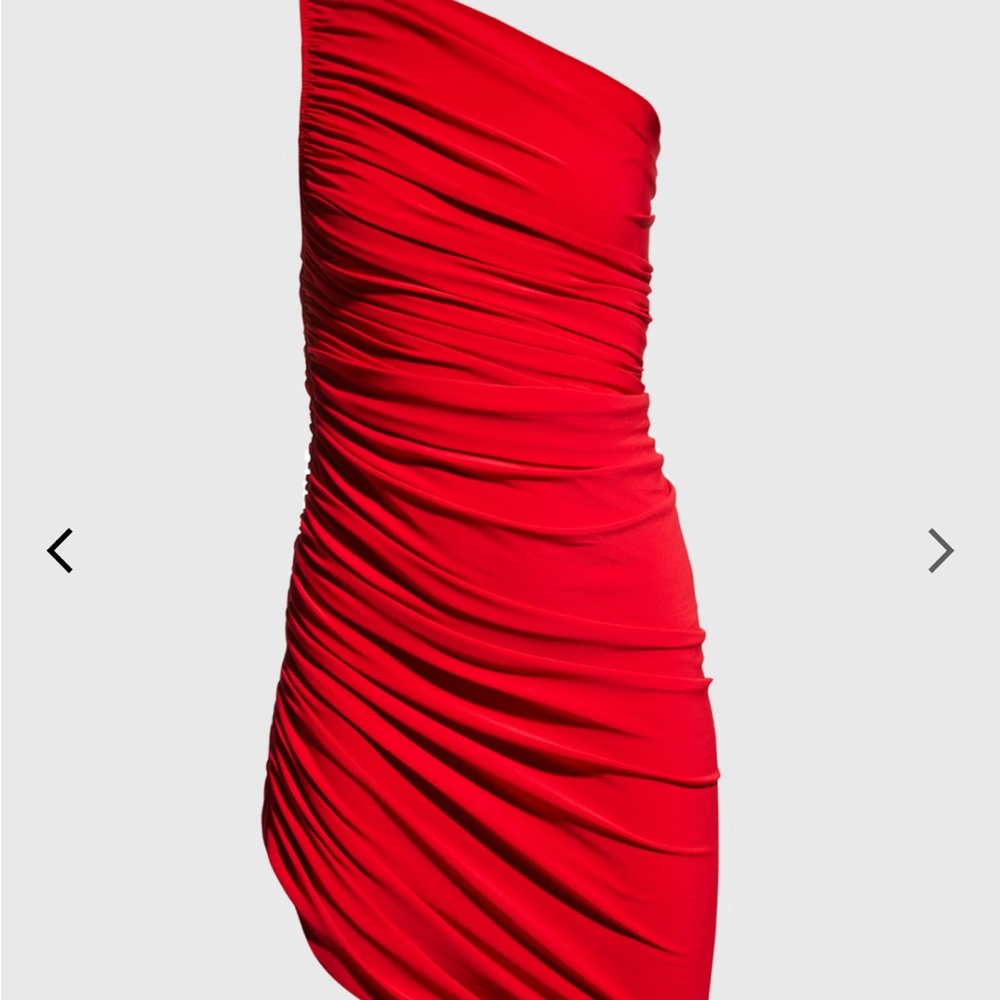 Norma Kamali Red Ruched One-Shoulder Cocktail Dress